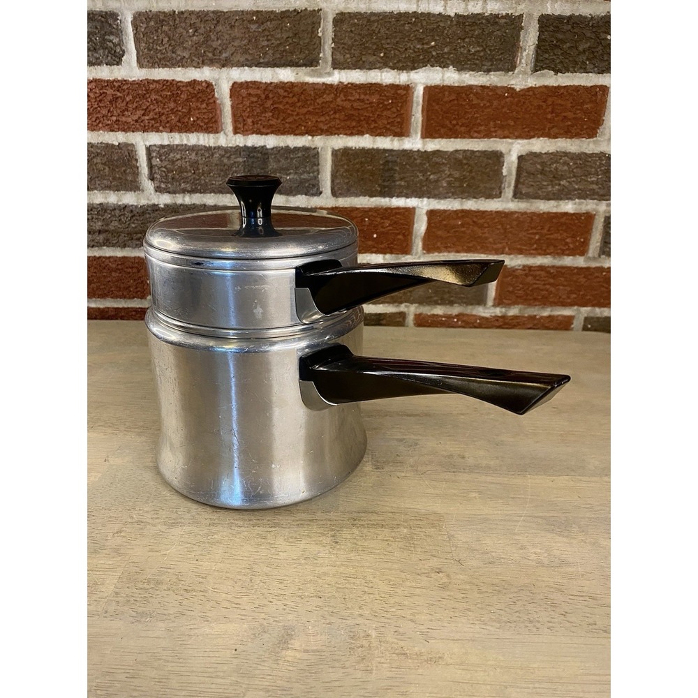 Vintage Mirro Aluminum 1.5 Quart Double Boiler W/Lid Made In USA